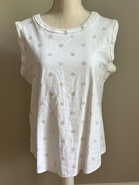 For Cynthia Tops - White Polka Dot Sleeveless Tank Top Gold & Silver Dot Accents